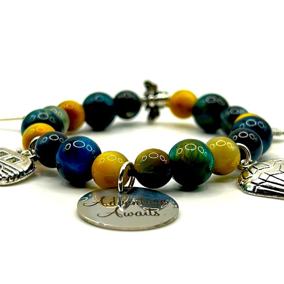 Handmade Natural Tiger Eye Stone Charm Bracelet! “Adventure Awaits!” - Picture 7 of 7